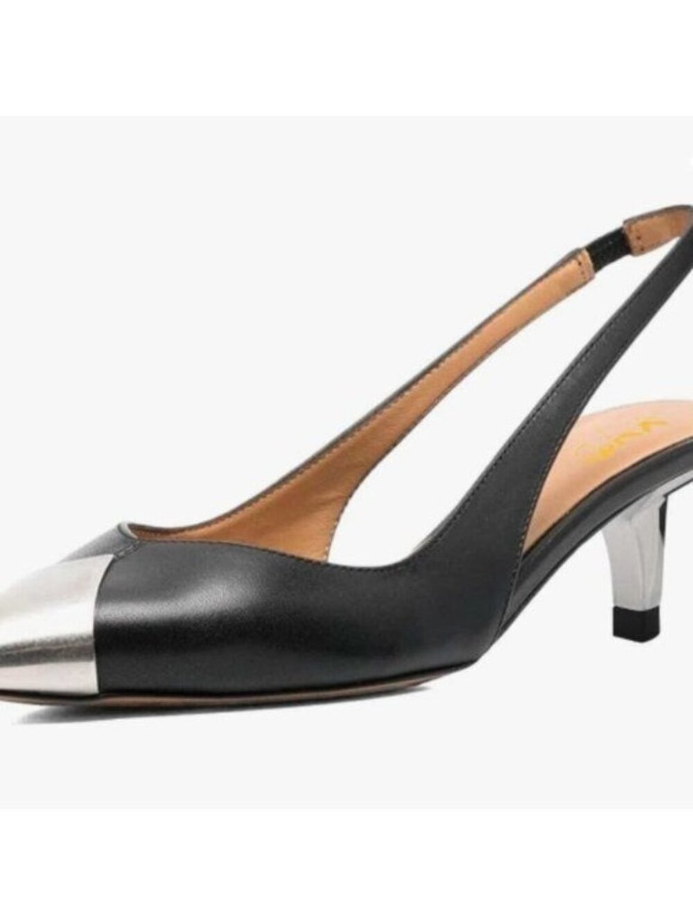 XYD Women Slingback Heel Pumps Pointed Closed Toe Low Heels Sandals Metallic